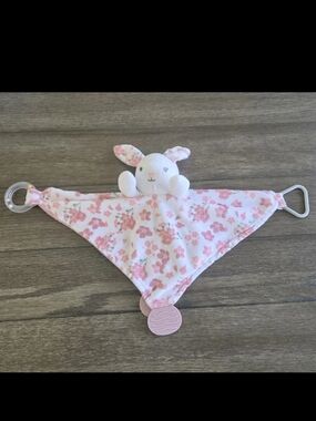 Modern Baby Bunny Rabbit Lovey Security Blanket Teether Rattle Pink Floral